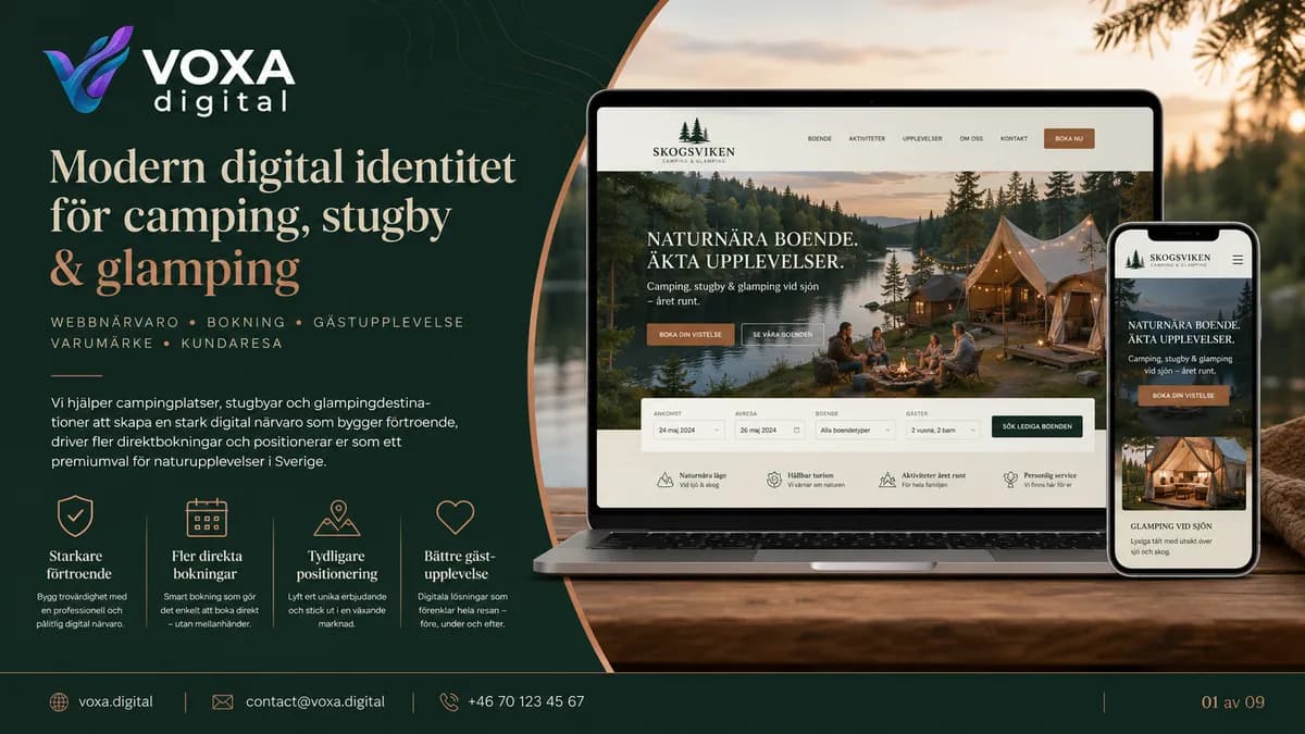 Skogsviken Glamping — Hotellerie brand & website design by Weva