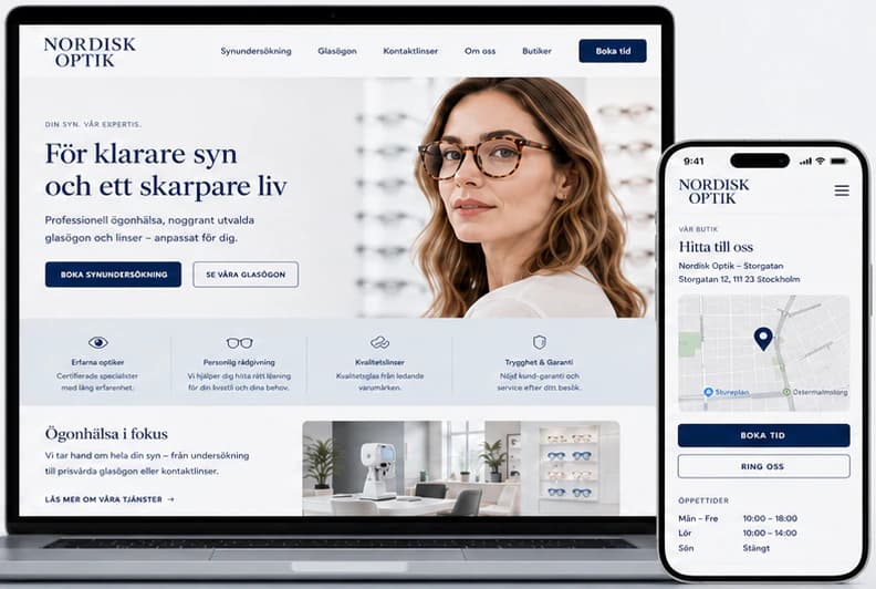 Startsidan för Nordisk Optik