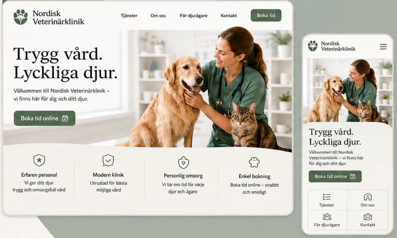 Die Konzept-Website von Nordisk Veterinärklinik